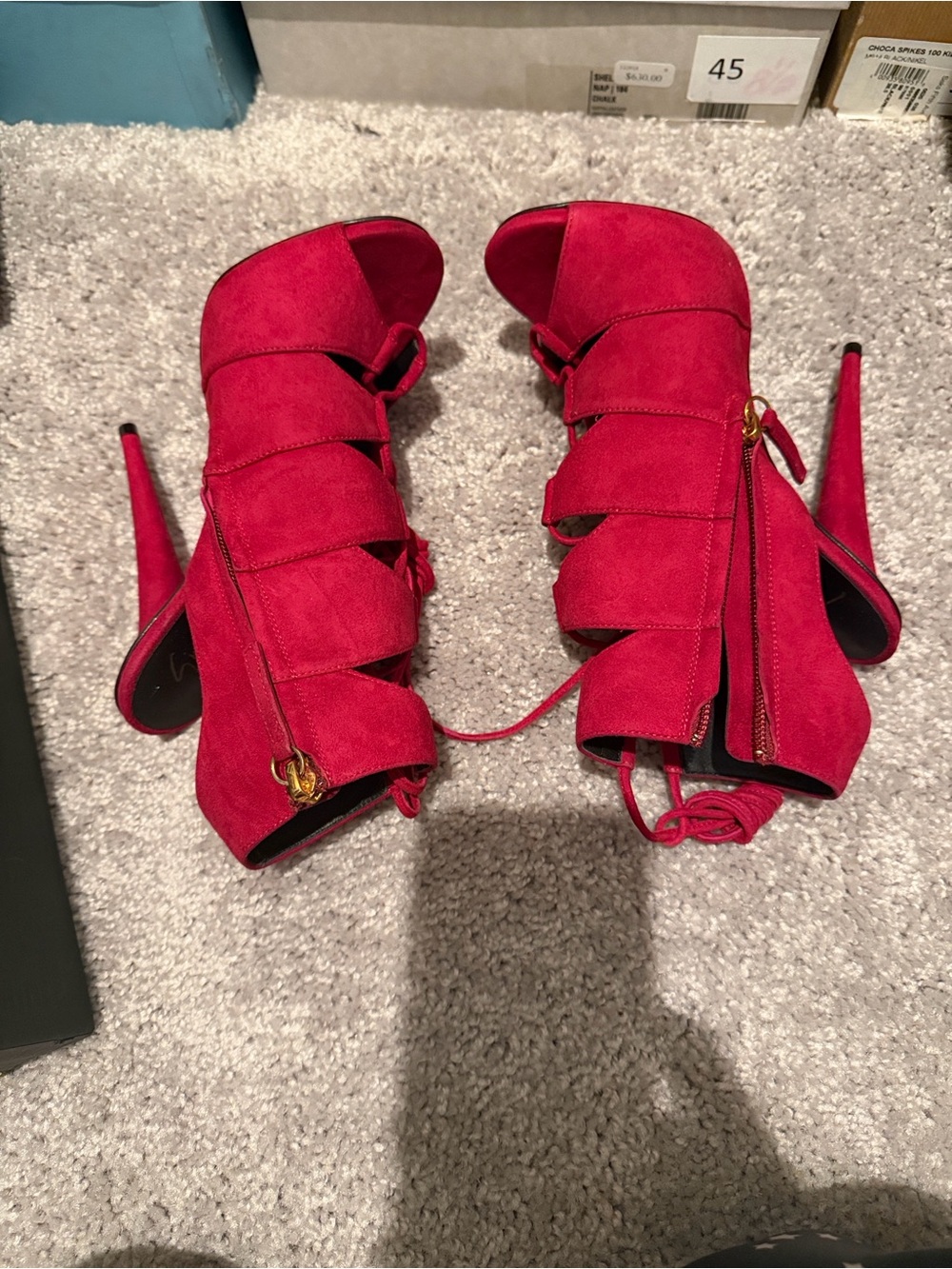 Giuseppe Zanotti Pink Suede Lace-Up ALIEN Sandals - Picture 5 of 9